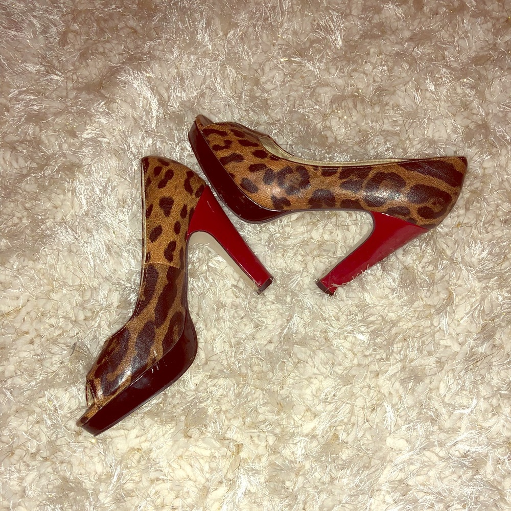 Leopard &Red Peep Toe Pumps